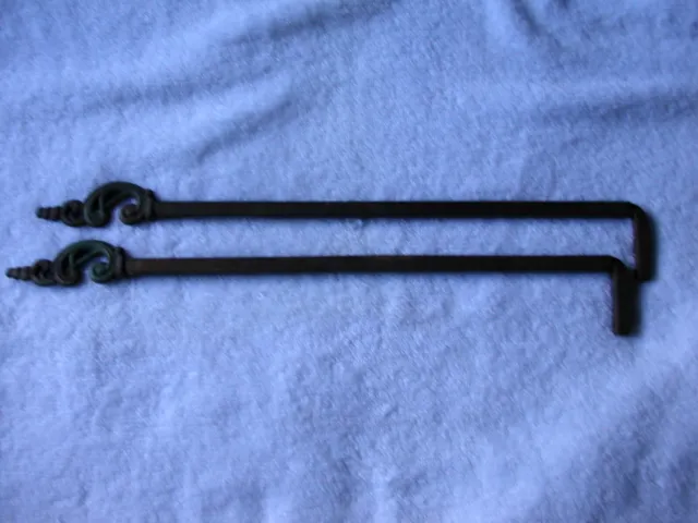  Pair Vintage Cast Iron and Steel Bronze Color Green Tint Swing Arm Curtain Rods