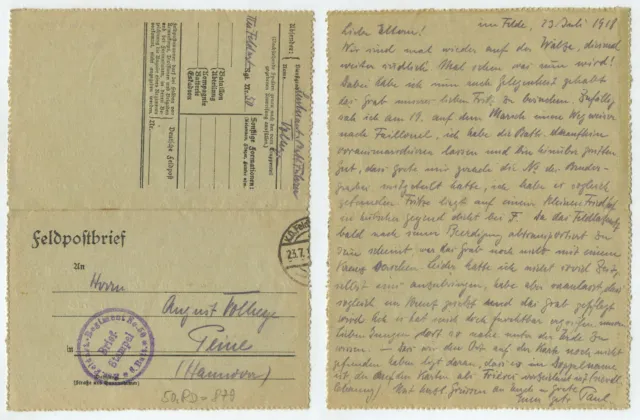 97615 - Feldpostbrief - 23.7.1918 nach Peine