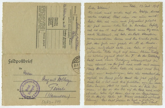 97615 - Feldpostbrief - 23.7.1918 nach Peine