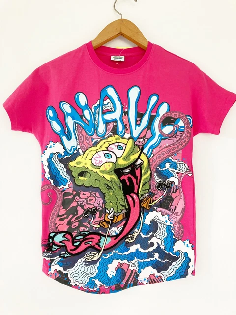 Spongebob Graphic Wavy Trippy Streetwear Hip Hop Emo Tshirt Tee Kids Sz Large