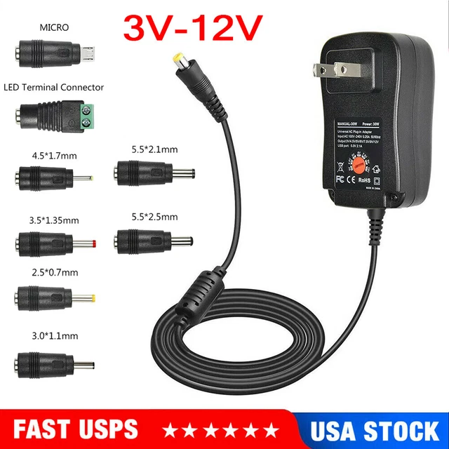 UNIVERSAL AC/DC ADJUSTABLE Power Supply Adapter 8Tip US Plug Charger