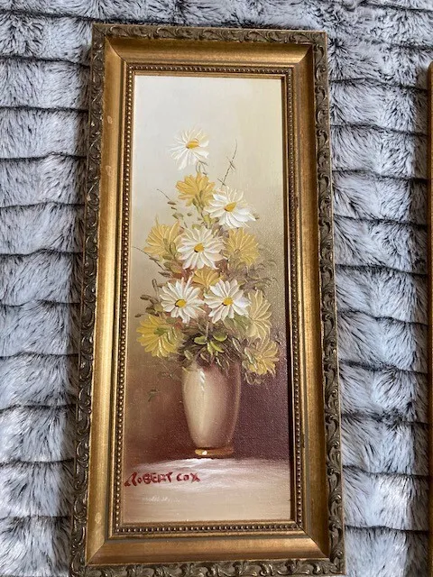 Robert Cox Oil Painting Still Life  Daisies White & Yellow  Vase  Framed Signed