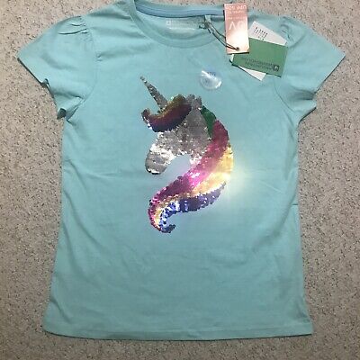 T-shirt NUOVA Mountain Warehouse cotone top 9-10 nuove con etichette paillettes unicorno Frugi UV UPF