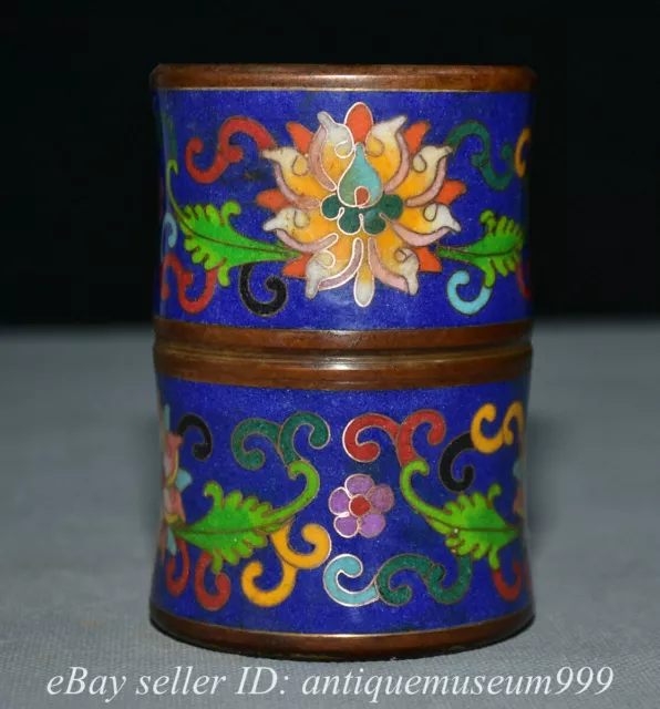 4" Old Chinese Bronze Cloisonne Enamel Flower Brush pot Pen container