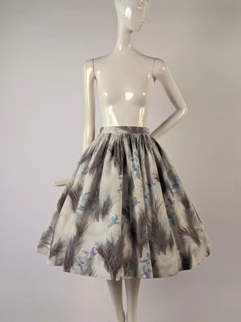 Vintage 1950’S Novelty Print Cotton Skirt With Flying Birds