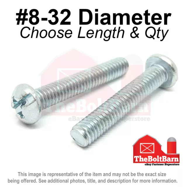 #8-32 Combo Round Head Machine Screws Bolts Zinc Coarse (Pick Length & Qty)