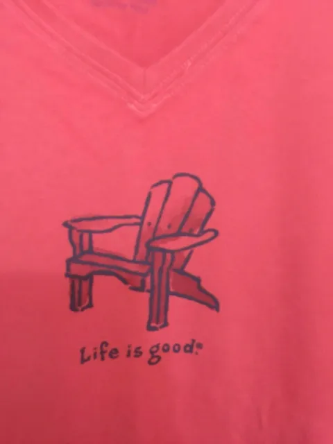 LIFE IS GOOD Women's Sz L Short Sleeve Dark Coral "Chair" Cotton T-Shirts