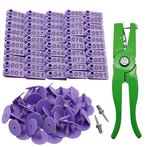Sheep Ear Tag 001-100 Number Plastic Livestock Tags Goat With Punch Applicator