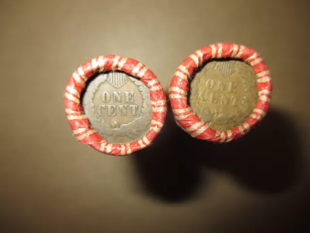 2 Mixed Wheat Indian Head Penny Shotgun Rolls With Indian Cent End Coin! Usa 845