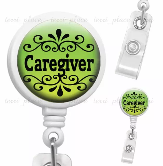 CAREGIVER CLIP ON Id Badge Reel Retractable Identification Card