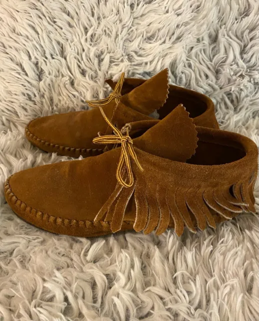 Vintage Taos Moccasins Ankle Boots Size #9.5 Ladies suede fringe shoes