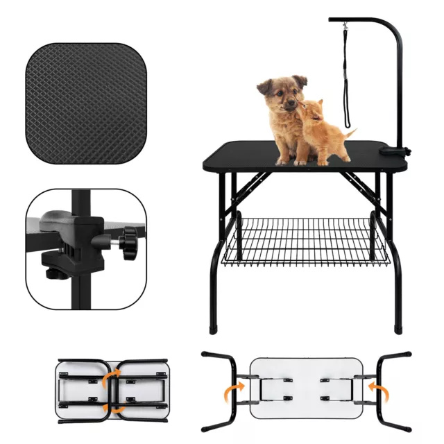 Mesa de recorte para mascotas mesa de cuidado para perros mesa de cuidado de animales con cesta inferior