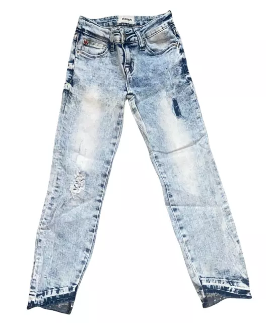 Hudson girls acid wash distressed straight leg jeans 6 (please read description)