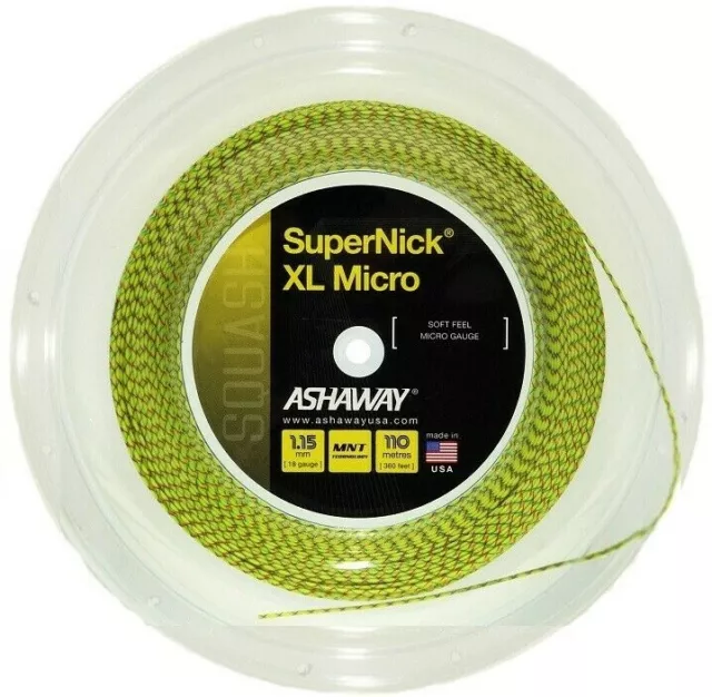 Ashaway Supernick Xl Micro Squash String 1.15Mm 110M Reel Yellow/Red/Blue Spiral