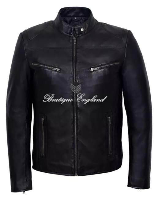 Men BLACK NAPA Retro Biker Style Motorcycle Soft Nappa Leather Jacket SR-02