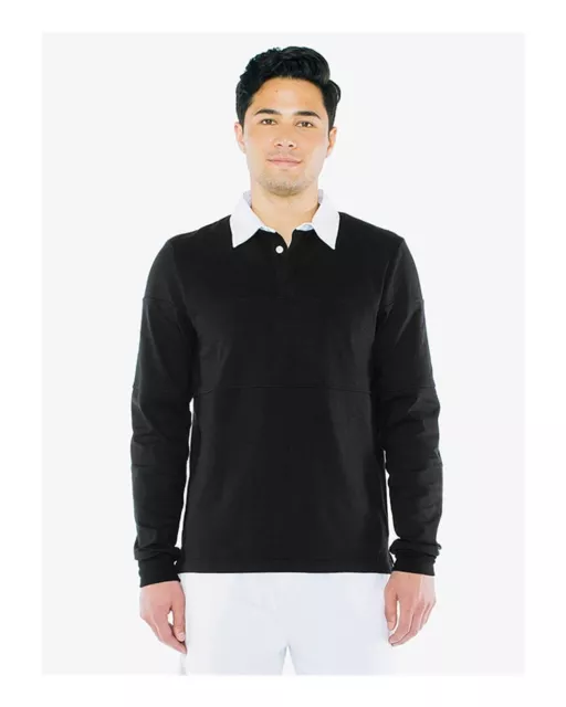 American Apparel Thick Knit Rugby Team Shirt Black White Men's Small