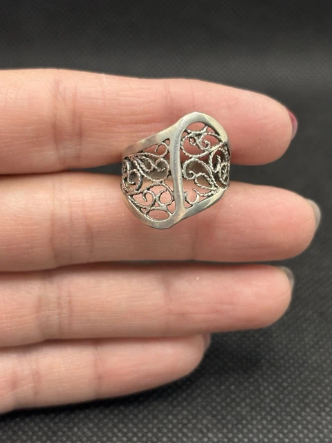 Ancienne Bague En Argent Massif 925 Jonc Alliance Anneaux Créateur TOSH