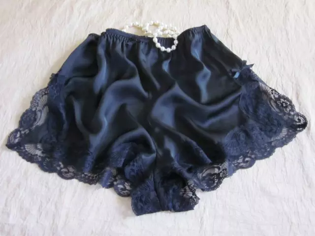 Womens French Knickers Panties Lacy Black Satin All Sizes Drapey Vintage Style