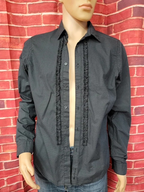 The Original Ben Sherman RETRO Black Polka Dot Ruffles Size L Men's Shirt #WM1