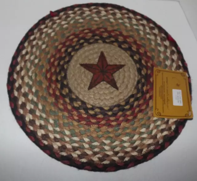 Capitol Earth Rugs Woven Jute 15.5" Chairpad Barn Star Rust Green Tan Reversible