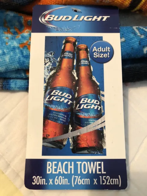 Bud Light Beach Towel NEW WITH TAG 100% Cotton 30”x60” Adult Size EXCELLENT!