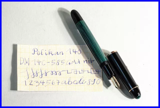 1958 Pelikan 140 piston filler with DM 14c GOLD nib -green striped, black &gold