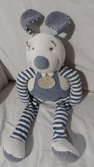 Doudou peluche lapin beige bleu rayé  DOUDOU ET COMPAGNIE ancien Modèle