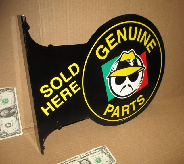 LOWRIDER PUBLISHING -Genuine Parts Sold Here- TWO SIDED TIN FLANGE SIGN -Date'99