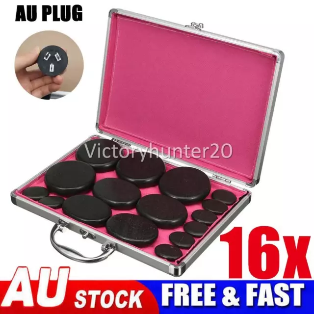 16pcs Hot Massage Stone Basalt Stones Set Rock SPA Massage Heat Box Kit AU Plug