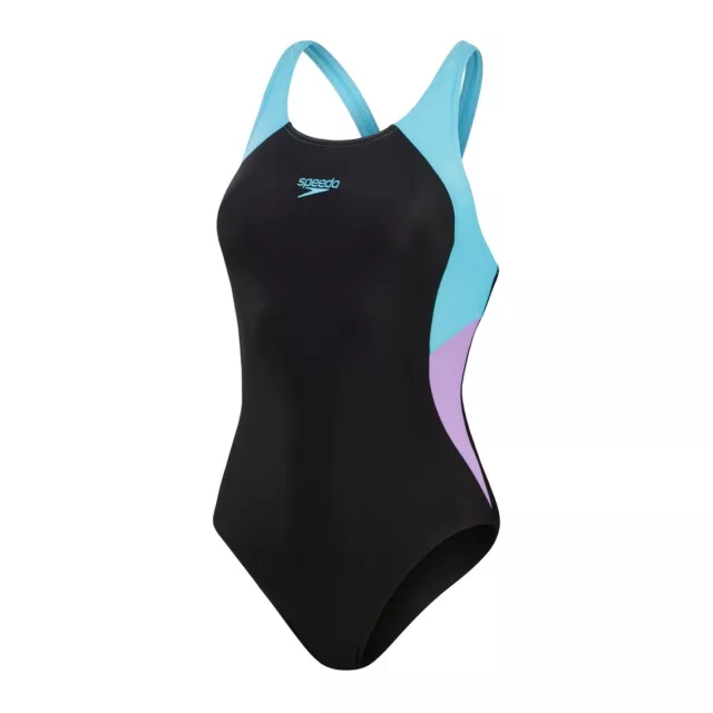 Speedo Womens Colourblock Splice Muscleback Pool Beach Swimsuit Swimwear