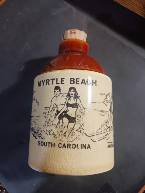 Vintage Old Myrtle Beach Souvenir Stoneware Bottle Jug Made in Japan