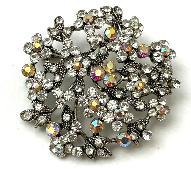 Broche Vintage Ajourée Fleur Or Et émaux Vert Irisé - État Impeccable, Occasion
