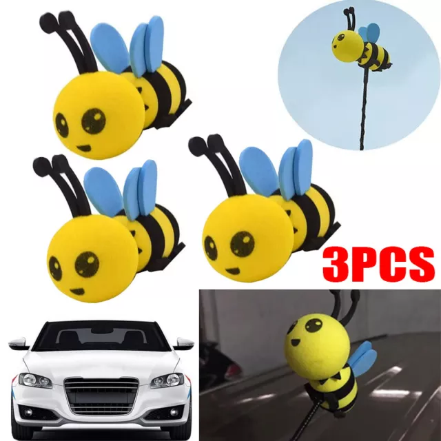 3x Car Antenna Toppers Cute Honey Bee Aerial Balls Happy Face Bumble Bee Car UK