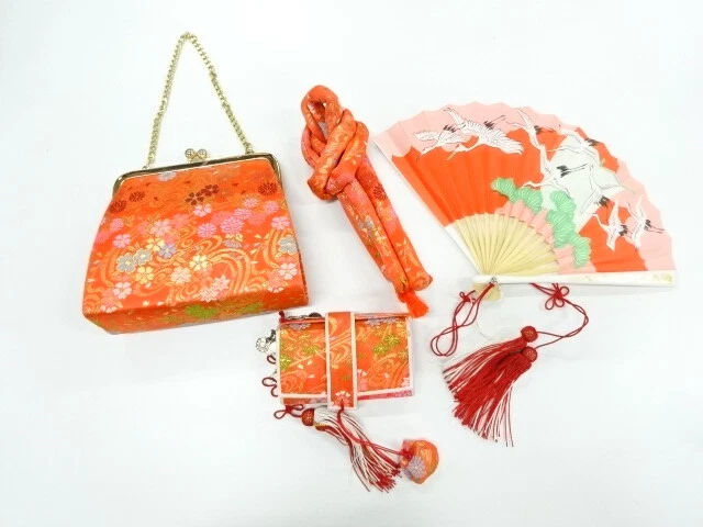 6365563: Japanese Kimono / Antique Hakoseko Set / Woven Stream & Flower