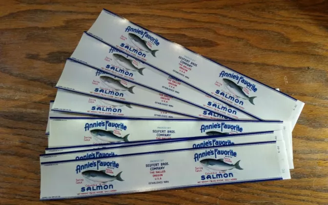 10 authentic unused ANNIE'S FAVORITE COLUMBIA RIVER OREGON salmon can labels