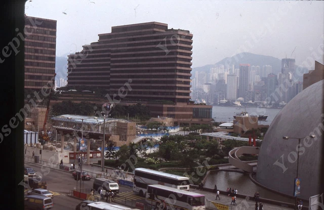 sl70  Original slide 1990's Hong Kong Cultural Ctr double decker bus 307a