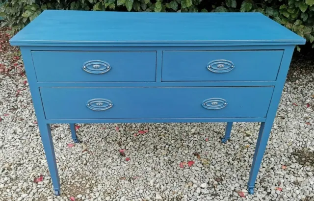 Lightly Distressed Antique Edwardian Mahogany Chest Of 2 Over 1 Drawers In Blue