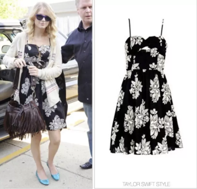 French Connection Deco Keyhole Dress 6 Taylor Swift Dress Black White Cotton