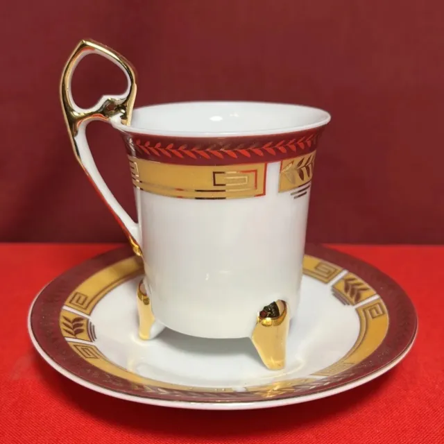 VTG Yau Shing Gold Footed Tea/Expresso Set Laurel Shield Fine Porcelain