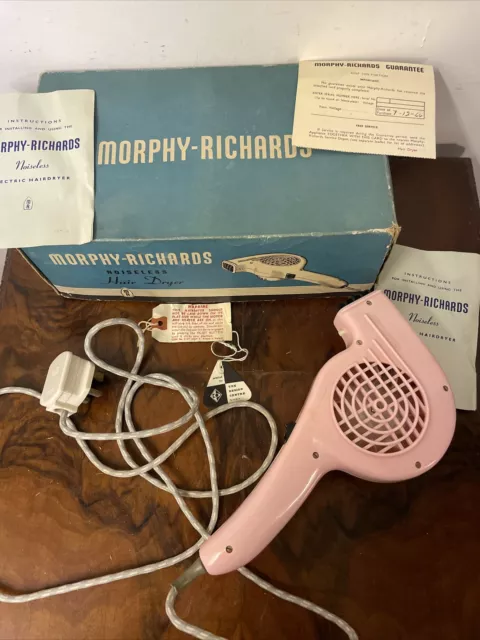 Morphy Richards Pink Noiseless Hairdryer 1960s Working In Box Vintage Retro 1964