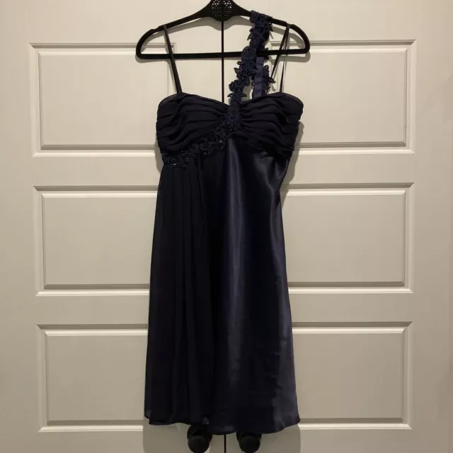 Nightway Womens Navy Blue One Shoulder Cocktail Dress Sequin Size 8