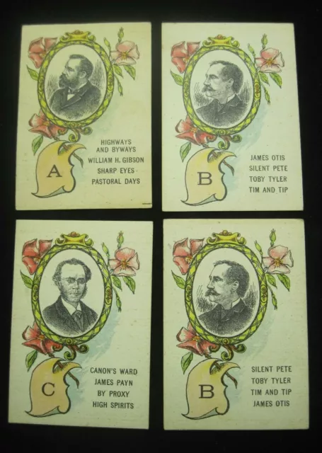 Lot of 4 Very Unusual 19th C. Author Trade Cards with Portraits