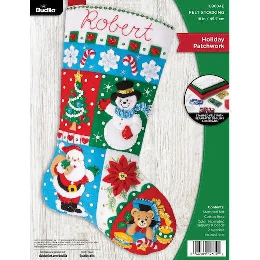 Bucilla 18" Felt Christmas Stocking Kit - Holiday Patchwork
