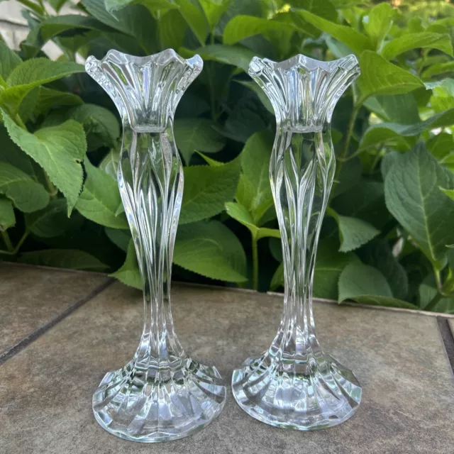 J G Durand (2) Calliope 24% Lead Crystal Candle Holders 8 3/4” France VTG