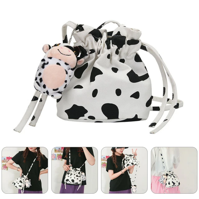 Plush Drawstring Pouch Messenger Bag Black Crossbody Purses Women Cute