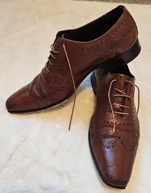 Mens Brown Gucinari Derby Brogue Dress Shoes - UK size 7/41 (will fit a UK 8/42)