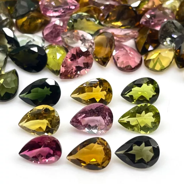 VVS 10 Pcs Natural Tourmaline 7x5mm Pear Loose Untreated Gemstones Wholesale Lot