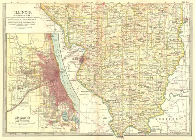 ILLINOIS SOUTH. Showing counties. Inset Chicago & area. Britannica. 1903 map