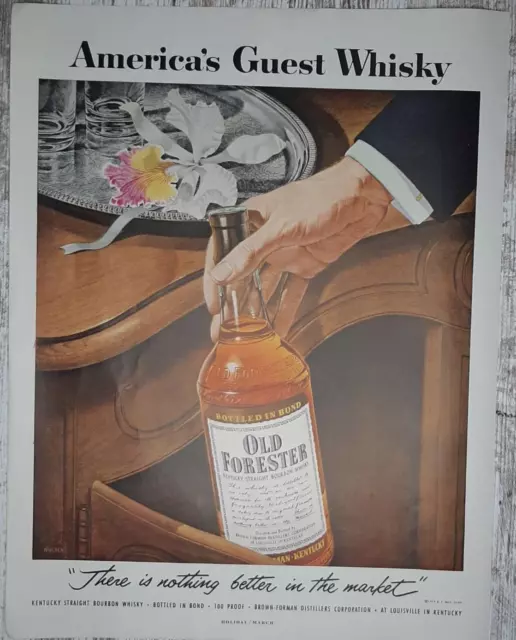 1954 Old Forester Vintage Print Ad Kentucky Straight Bourbon Whiskey Cabinet