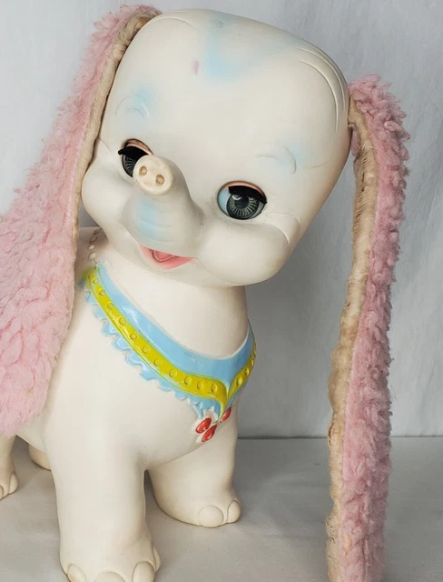 Vintage 1960s Edward Mobley Co Rajah Elephant Squeak Toy Pink Blue Head Turns
